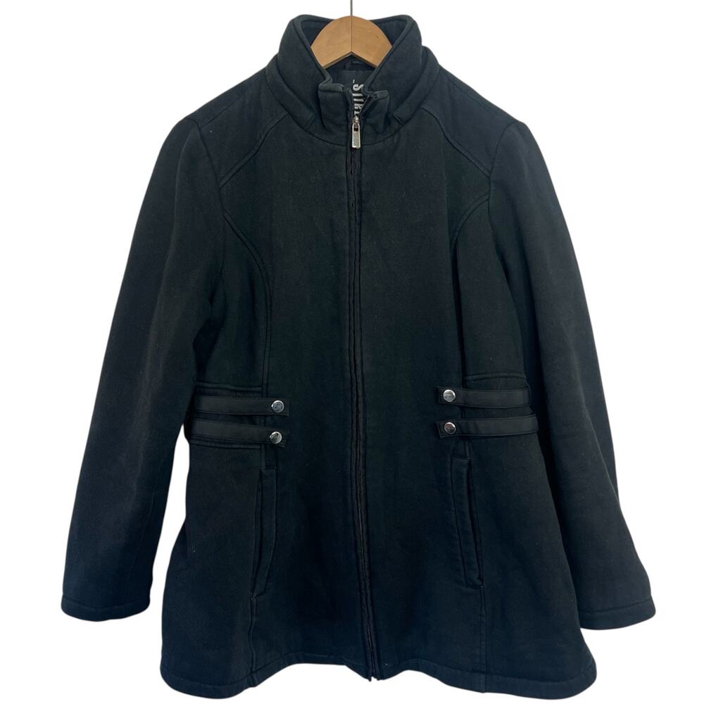 d.e.t.a.i.l.s INTL Womens M Black Dress Zip Up Jacket w/ Side Snaps Comfort Warm